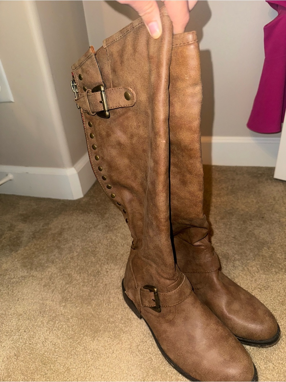 Women’s Tall Brown Riding Boots with Buckle Detail
